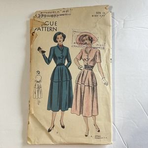 Vogue Vintage 1940's Pattern #6271 Women's One Piece Dress Size 12 HTF